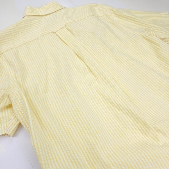 New Lands End Men's Seersucker Yellow White Striped Short Sleeve Shirt Sz M - Picture 10 of 11